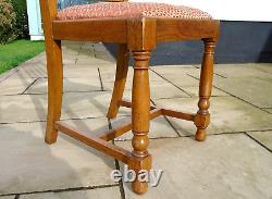 Set of 4 Antique Carved Golden Oak Arts & Crafts Kitchen Dining Chairs Vintage