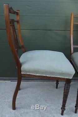 Set of 4 Antique Regency Inlaid Rosewood Upholstered Parlour Dining Chairs