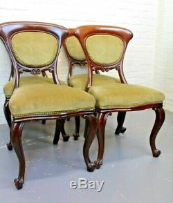 Set of 4 Antique Victorian Mahogany & Upholstered Country House Dining Chairs