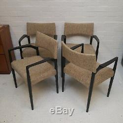 Set of 4 Danish Mid Century Modernist Vintage Upholstered Wooden Dining Chairs