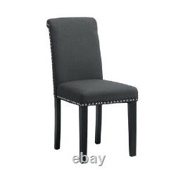 Set of 4 Dark Gray Fabric Dining Chairs Padded Seat with Rivet Kitchen Chairs