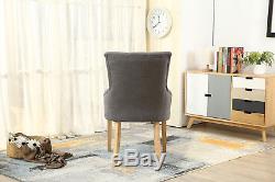Set of 4 Dining Accent Chair Curved Button Tufted Fabric Upholstered Scoop
