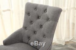 Set of 4 Dining Accent Chair Curved Button Tufted Fabric Upholstered Scoop