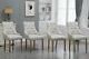 Set Of 4 Dining Armchairs Curved Shape Upholstered Wooden Leg Linen Fabric Beige