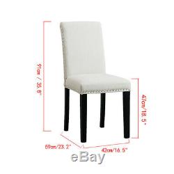 Set of 4 Dining Chairs Beige High Back Upholstered Fabric Rivets Wood Legs Home
