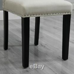 Set of 4 Dining Chairs Beige High Back Upholstered Fabric Rivets Wood Legs Home