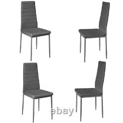 Set of 4 Dining Chairs Grey PU Leather Upholstered High Back Kitchen Dining Room