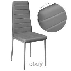 Set of 4 Dining Chairs Grey PU Leather Upholstered High Back Kitchen Dining Room