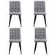Set Of 4 Dining Chairs Grey Tartan Linen Fabric Upholstered Seat With Metal Legs