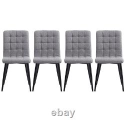 Set of 4 Dining Chairs Grey Tartan Linen Fabric Upholstered Seat with Metal Legs
