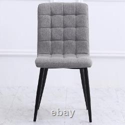 Set of 4 Dining Chairs Grey Tartan Linen Fabric Upholstered Seat with Metal Legs