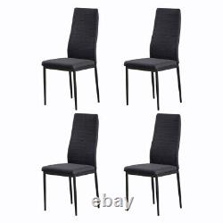 Set of 4 Dining Chairs Linen Padded Seat Metal Legs Kitchen Dining Room Black