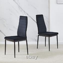 Set of 4 Dining Chairs Velvet Padded Seat Metal Legs Kitchen Dining Room Black