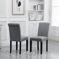 Set of 4 Dining Room Gray Dining Chairs High Back Fabric Upholstered with Rivets