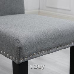 Set of 4 Dining Room Gray Dining Chairs High Back Fabric Upholstered with Rivets