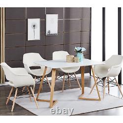 Set of 4 Fabric Dining Chairs Upholstered Seat Wood Legs Dining Room Kitchen