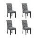 Set Of 4 Grey Dining Chairs Fabric Button Tufted Padded Seat Wood Leg Diningroom