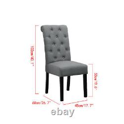 Set of 4 Grey Dining Chairs Fabric Button Tufted Padded Seat Wood Leg Diningroom
