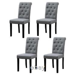 Set of 4 Grey Dining Chairs Fabric Tufted Padded Seat Wood Legs Dining Room Home