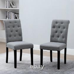 Set of 4 Grey Dining Chairs Fabric Tufted Padded Seat Wood Legs Dining Room Home
