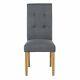 Set Of 4 Grey Upholstered Button Back Dining Chairs With Solid Wood Oak Legs