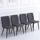 Set Of 4 Grey Velvet Dining Chairs Stitched Upholstered Padded Seat Metal Legs