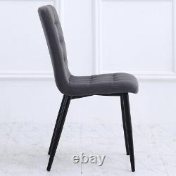 Set of 4 Grey Velvet Dining Chairs Stitched Upholstered Padded Seat Metal Legs