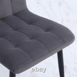 Set of 4 Grey Velvet Dining Chairs Stitched Upholstered Padded Seat Metal Legs