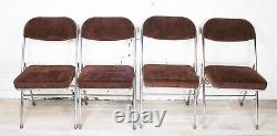 Set of 4 Mid Century 1970s Brown Cord Fabric Upholstered Folding Dining Chairs