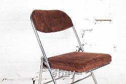 Set of 4 Mid Century 1970s Brown Cord Fabric Upholstered Folding Dining Chairs