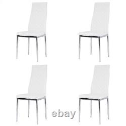 Set of 4 Modern Kitchen Dining Chairs White Faux Leather High Back Chrome Legs