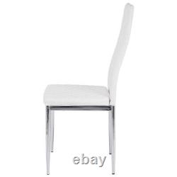 Set of 4 Modern Kitchen Dining Chairs White Faux Leather High Back Chrome Legs