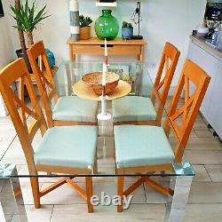 Set of 4 Oak Dining Chairs with Grey / Oatmeal Upholstered Seats 8 Available