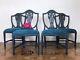 Set Of 4 Sheraton Revival Style Fully Restored Dining Chairs In Navy And Teal