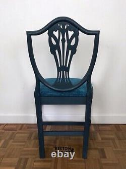 Set of 4 Sheraton Revival Style Fully Restored Dining Chairs in Navy and Teal