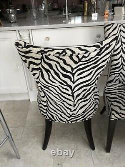 Set of 4 Upholstered Fabric Dining Chairs (black/ Cream Zebra Fabric)