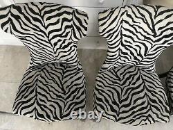 Set of 4 Upholstered Fabric Dining Chairs (black/ Cream Zebra Fabric)