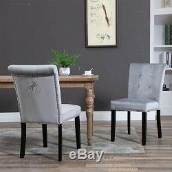 Set of 4 Velvet Dining Chairs Kitchen Upholstered Chair Studs Ring Pull Knocker