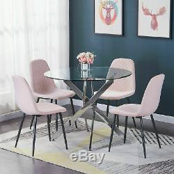 Set of 4 Velvet Dining Chairs Upholstered Seat Black Leg Dressing Lounge Kitchen