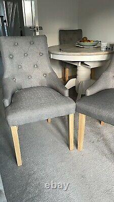 Set of 4 dining chairs grey Buttoned Back Upholstered Grey Linen