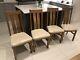 Set Of 4 Dining Chairs Used Solid Oak Cream Leather Upholstery