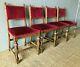 Set Of 4 X Antique Vintage Arts & Crafts Solid Oak & Upholstered Dining Chairs