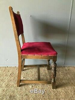 Set of 4 x Antique Vintage Arts & Crafts Solid Oak & Upholstered Dining Chairs