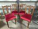 Set Of 4x Antique Edwardian Dining Chairs Carved Mahogany Red Velvet Upholstered