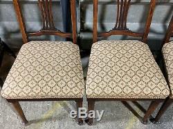 Set of 4x antique Edwardian upholstered beech dining chairs with carved details