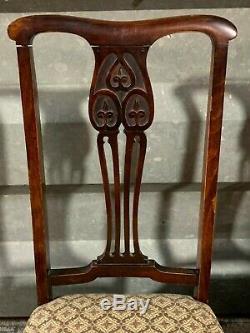 Set of 4x antique Edwardian upholstered beech dining chairs with carved details