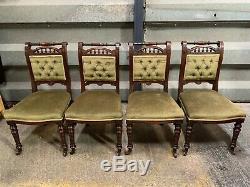 Set of 4x antique Edwardian upholstered dining chairs with stunning carved frame