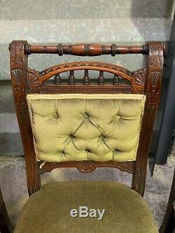 Set of 4x antique Edwardian upholstered dining chairs with stunning carved frame