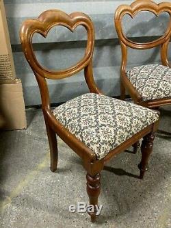 Set of 4x antique Victorian balloon back upholstered dining chairs crown top