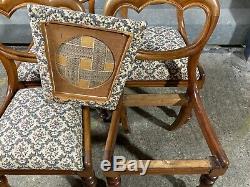 Set of 4x antique Victorian balloon back upholstered dining chairs crown top